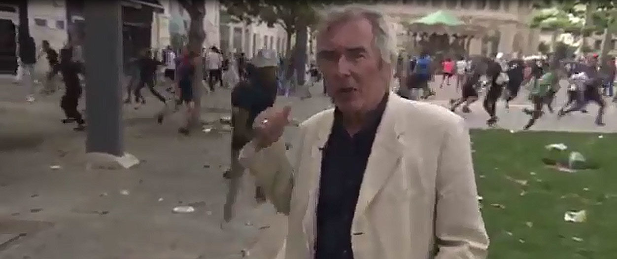 Репортаж для телеканала Al Jazeera 63-летний мужчина вел из центра драки россиян и англичан.