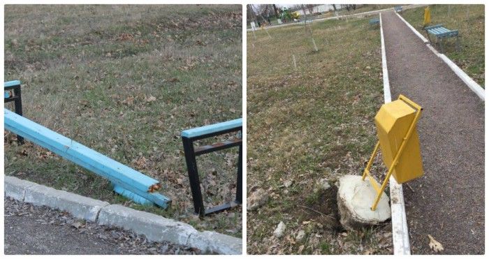 Parcul din orașul Căușeni a fost vandalizat. Foto: colaj UNIMEDIA 
