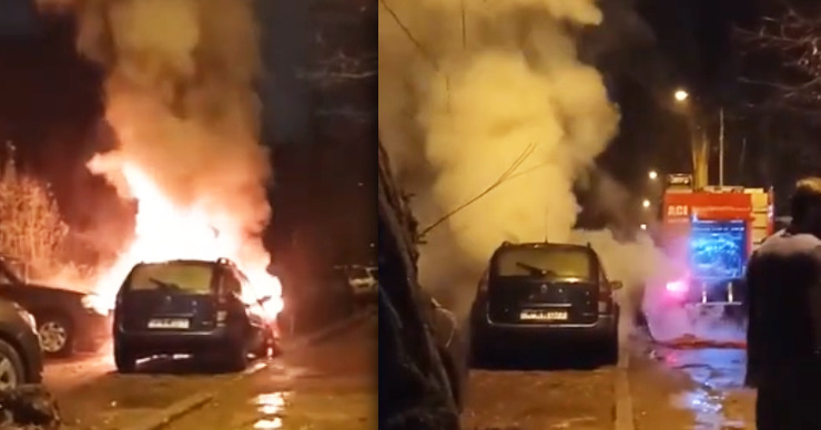 Минувшей ночью на Рышкановке сгорел автомобиль. Коллаж: Point.md