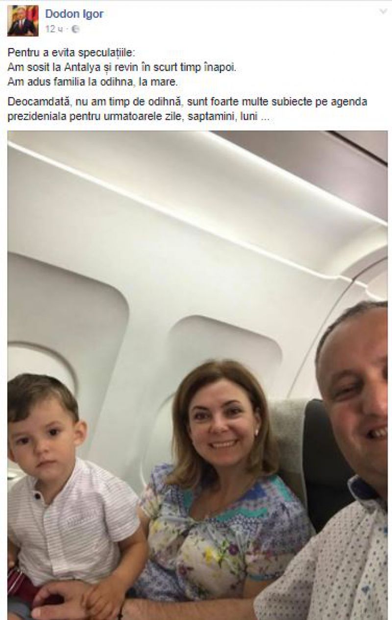 Dodon și-a dus familia în Antalya, la mare: Deocamdată, nu am timp de odihnă. Foto: Facebook