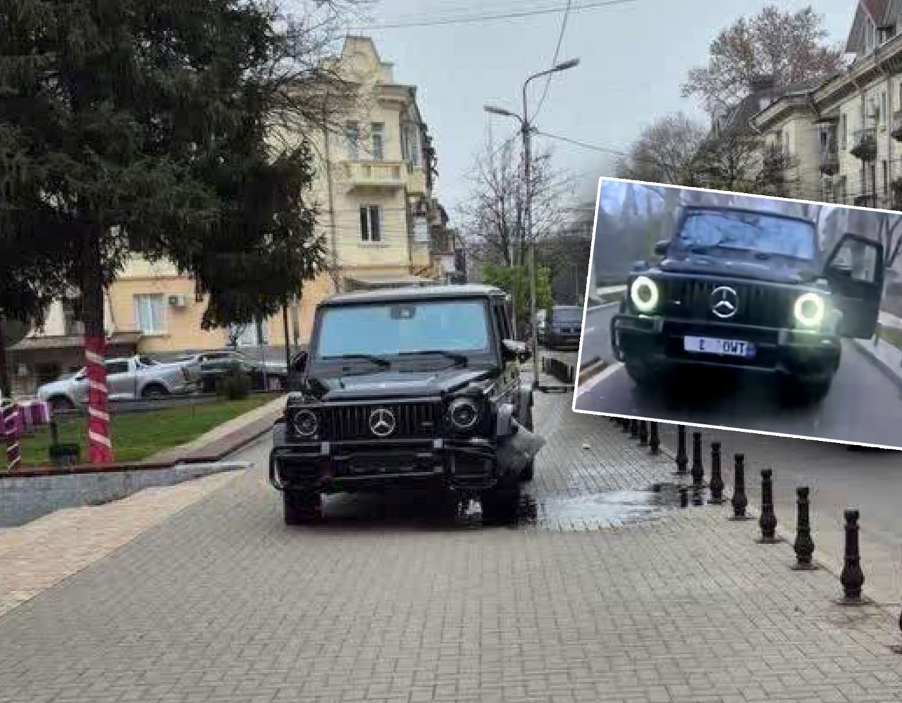 Accident în centrul Capitalei: Șoferul unui Gelandewagen s-a izbit de un stâlp.