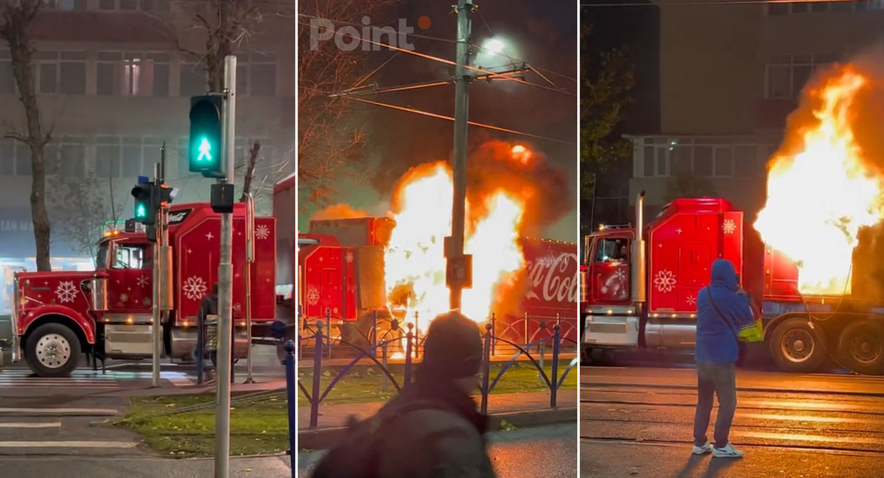 В Бухаресте загорелся знаменитый грузовик из рекламы Coca Cola.  