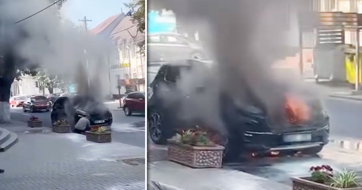 Автомобиль Kia загорелся в центре Кишинева. Коллаж: Point.md