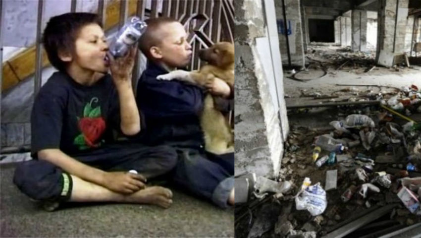 Clădirea părăsită a fostului hotel „Naţional”- refugiu pentru copiii străzii. Foto: unica.md