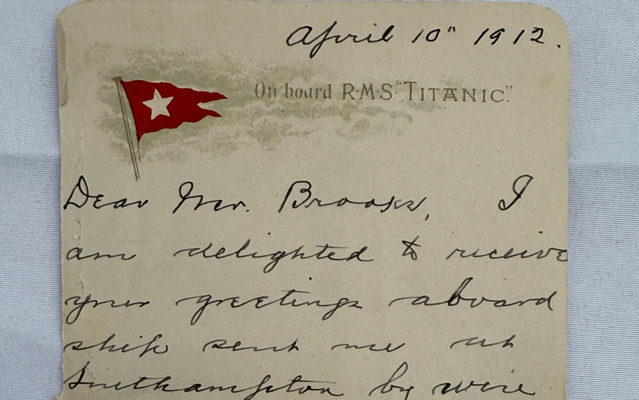 O scrisoare de pe Titanic, vândută la licitație pentru 350.000 de euro.