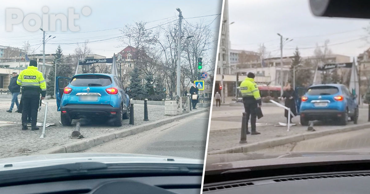 Accident în Capitală: Un șofer a doborât un pilon din plastic și un indicator.
