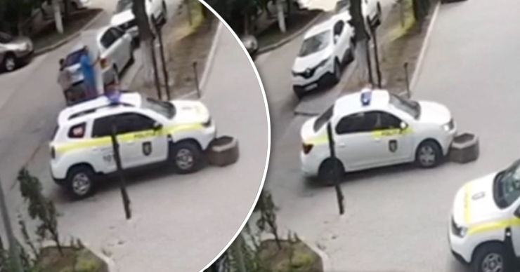 В Кишиневе две машины полиции наехали на одно и тоже препятствие. Коллаж: Point.md