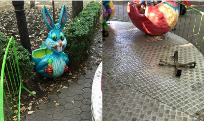 Un scaun sub formă de iepure de pe un carusel din Chișinău s-a prăbușit chiar în timp ce un copil se afla pe el. Foto: unimedia.info