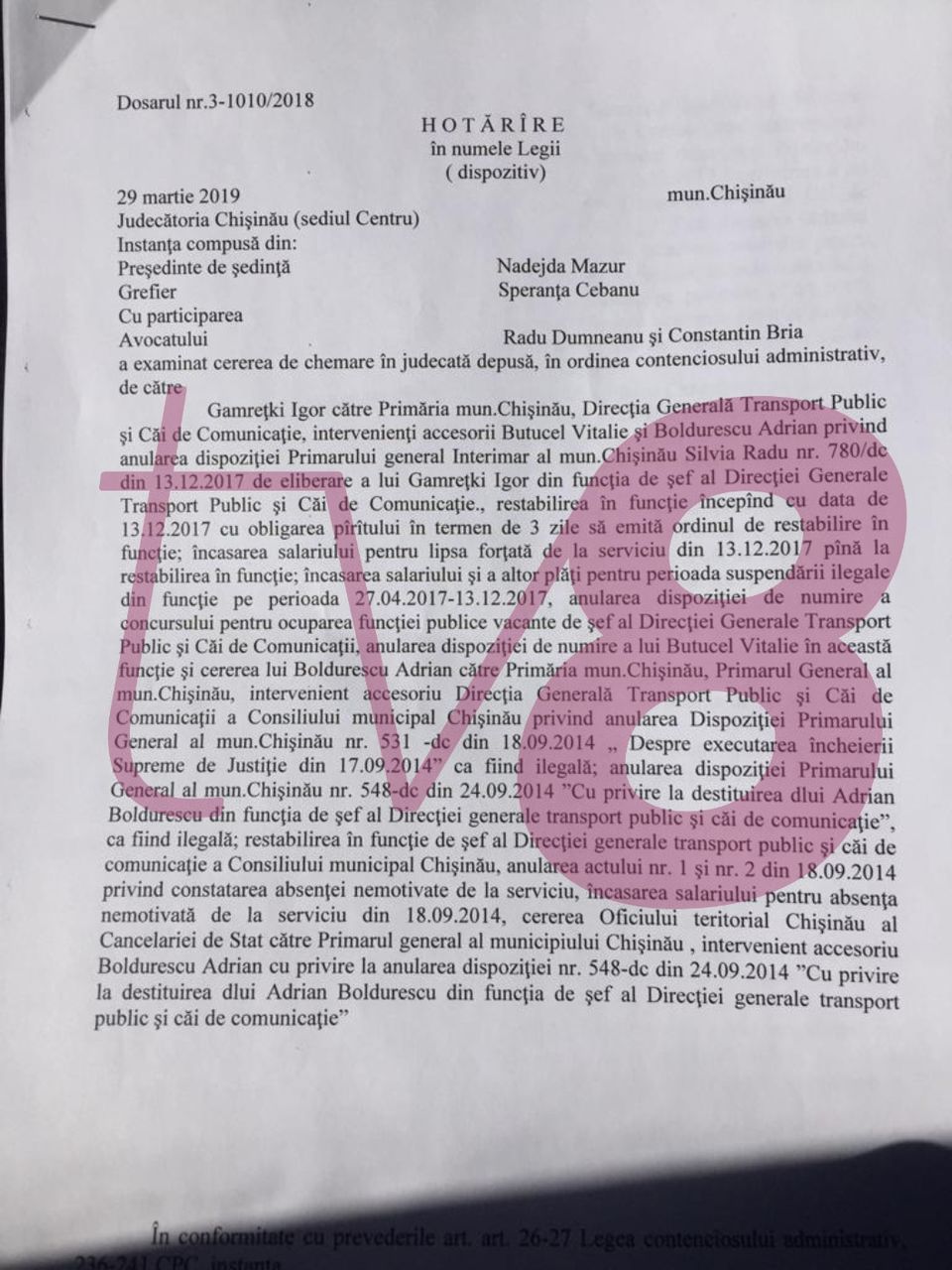 Мэрия обязана выплатить около полумиллиона леев экс-главе транспортного управления