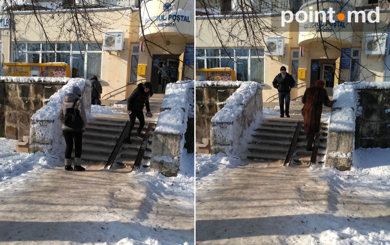 Ступеньки перед почтовым отделением на Чеканах почистили и посыпали песком