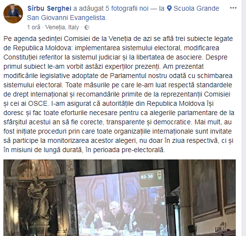 3 subiecte la ședința Comisiei de la Veneția. Sîrbu: Am invitat organizațiile internaționale să monitorizeze alegerile