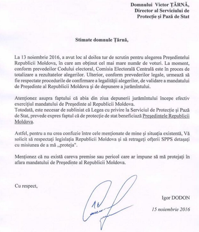 Igor Dodon nu are nevoie de pază