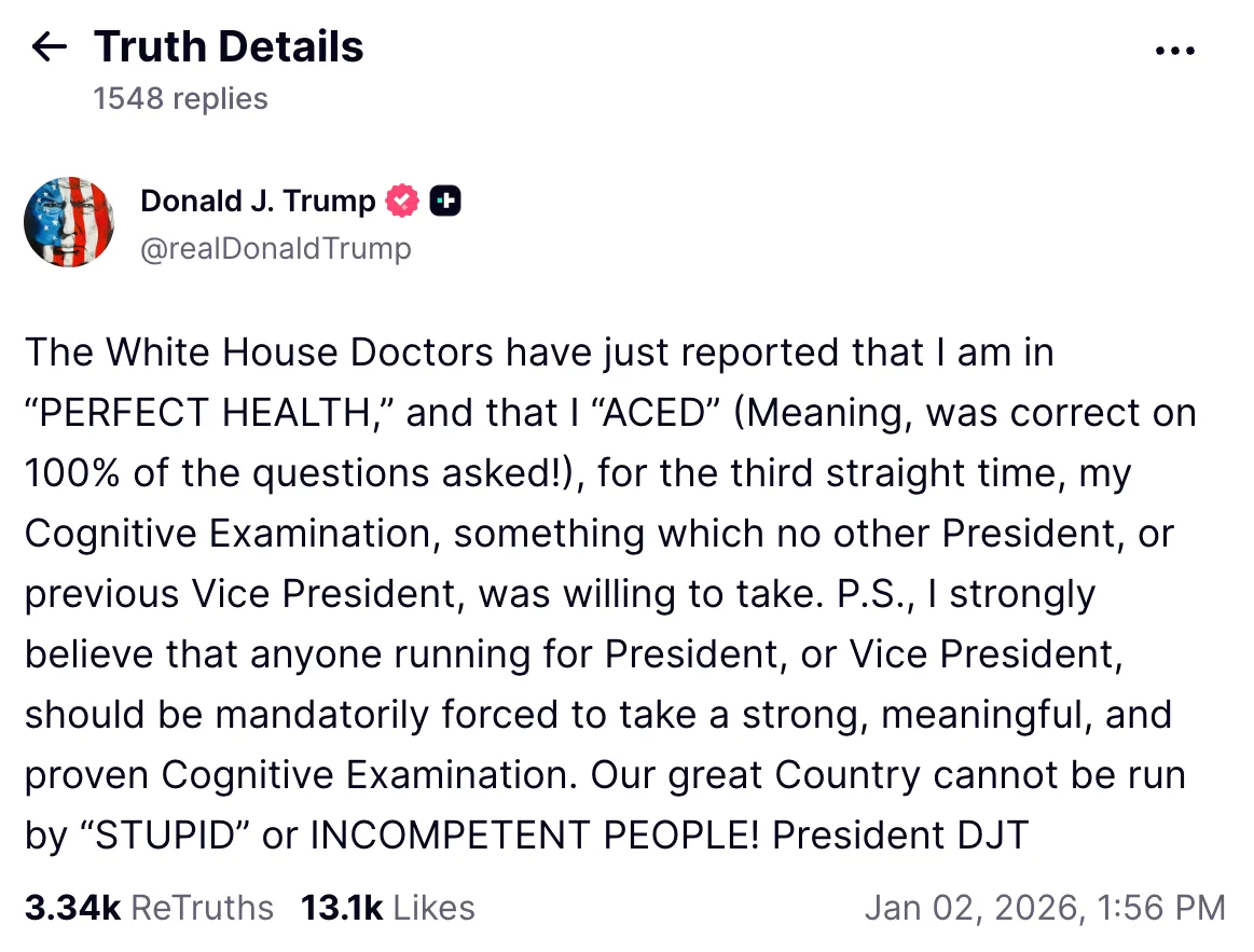 Donald Trump a dezvăluit rezultatele testului său cognitiv