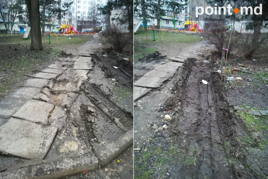 Curte transformată în ruine la Botanica. Teren de joacă pentru copii, amenajat de mântuială