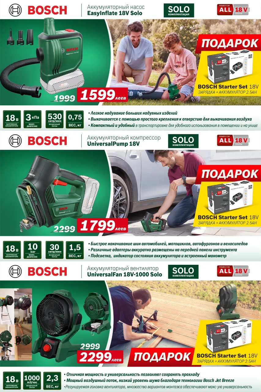 Bosch: горячие скидки на аккумуляторную технику Solo, цены от 1 499 леев
