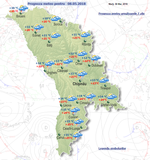 Жителей Молдовы ожидает пасмурная и дождливая погода