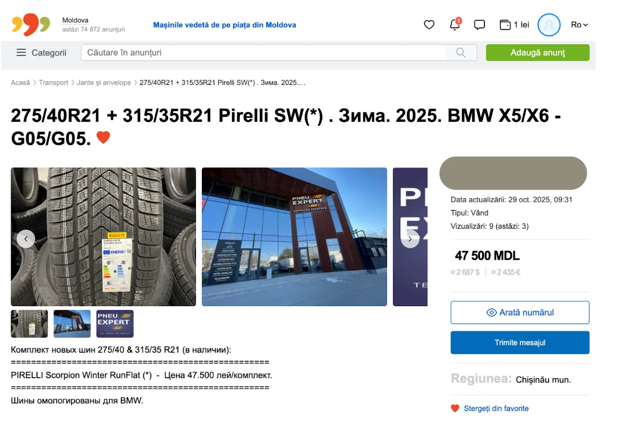 Cele mai scumpe anvelope din Moldova: 45.000 de lei pentru un set