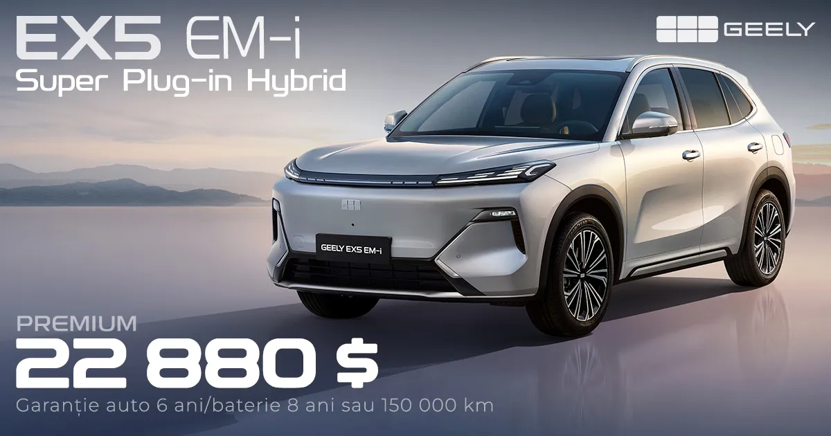 Liderul absolut al vânzărilor în 2026: Super Plug-in Hybrid Geely EX5 EM-i, acum cu o baterie mai mare și la preț special