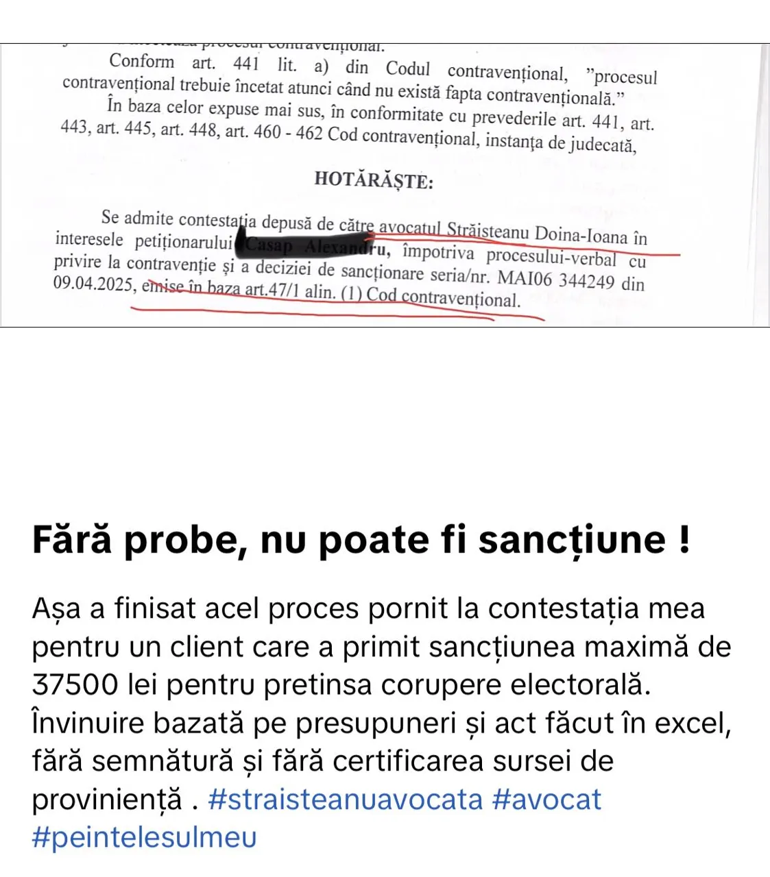 Sancțiunea de 37.500 de lei pentru corupere electorală, anulată de instanță