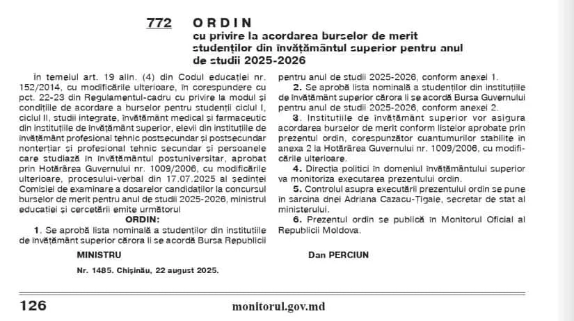 Studenții din învățământul superior vor beneficia de burse de merit pentru anul de studii 2025–2026