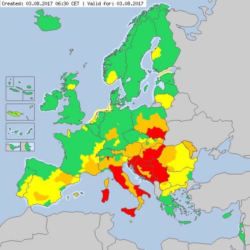 Cod roşu de caniculă în nouă țări din Europa