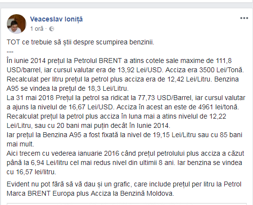 Вячеслав Ионицэ прокомментировал повышение цен на топливо