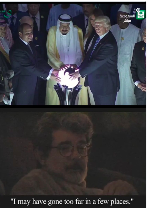 Imaginea bizară cu Trump și "globul de cristal". Președintele SUA, comparat cu "geniile malefice" din filme