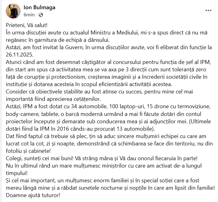 Șeful Inspectoratului pentru Protecția Mediului, rugat să demisioneze