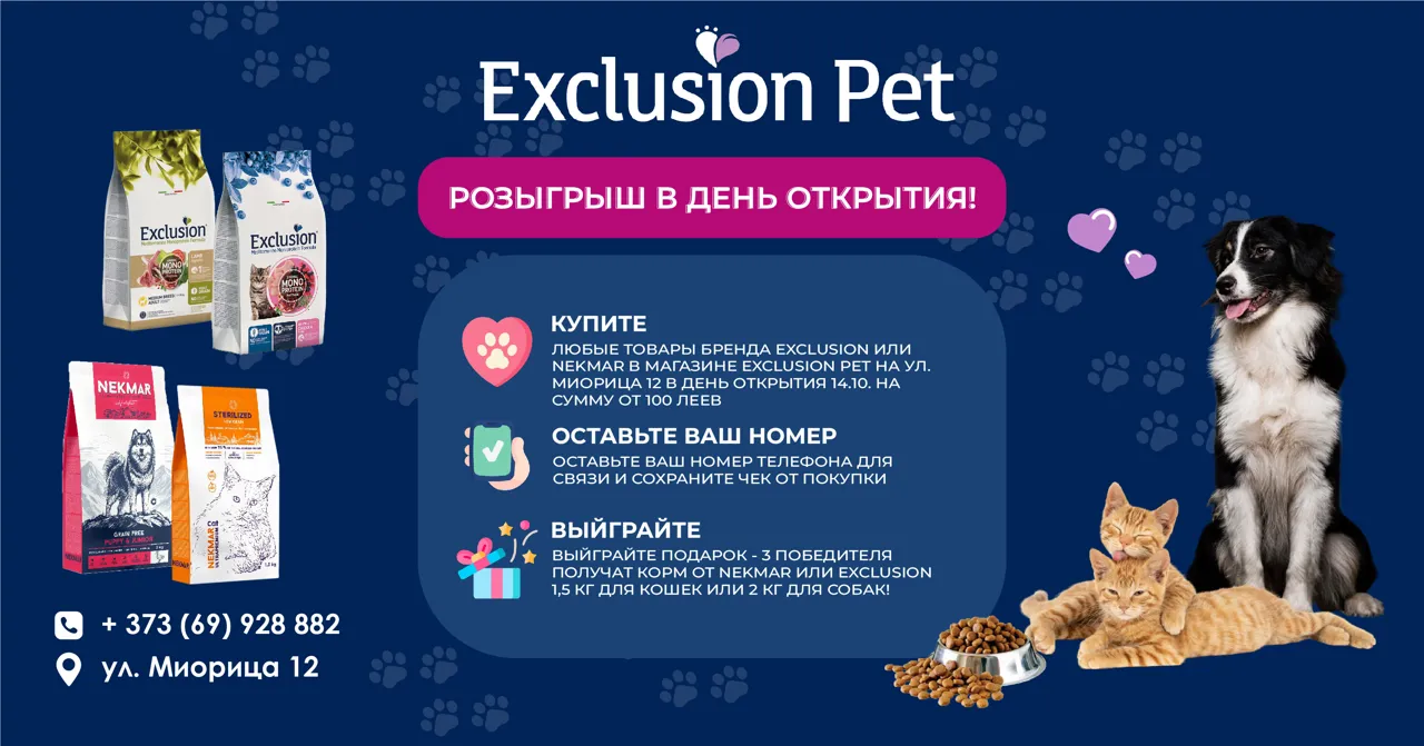 В Кишиневе откроется третий магазин Exclusion Pet на улице Мiorița