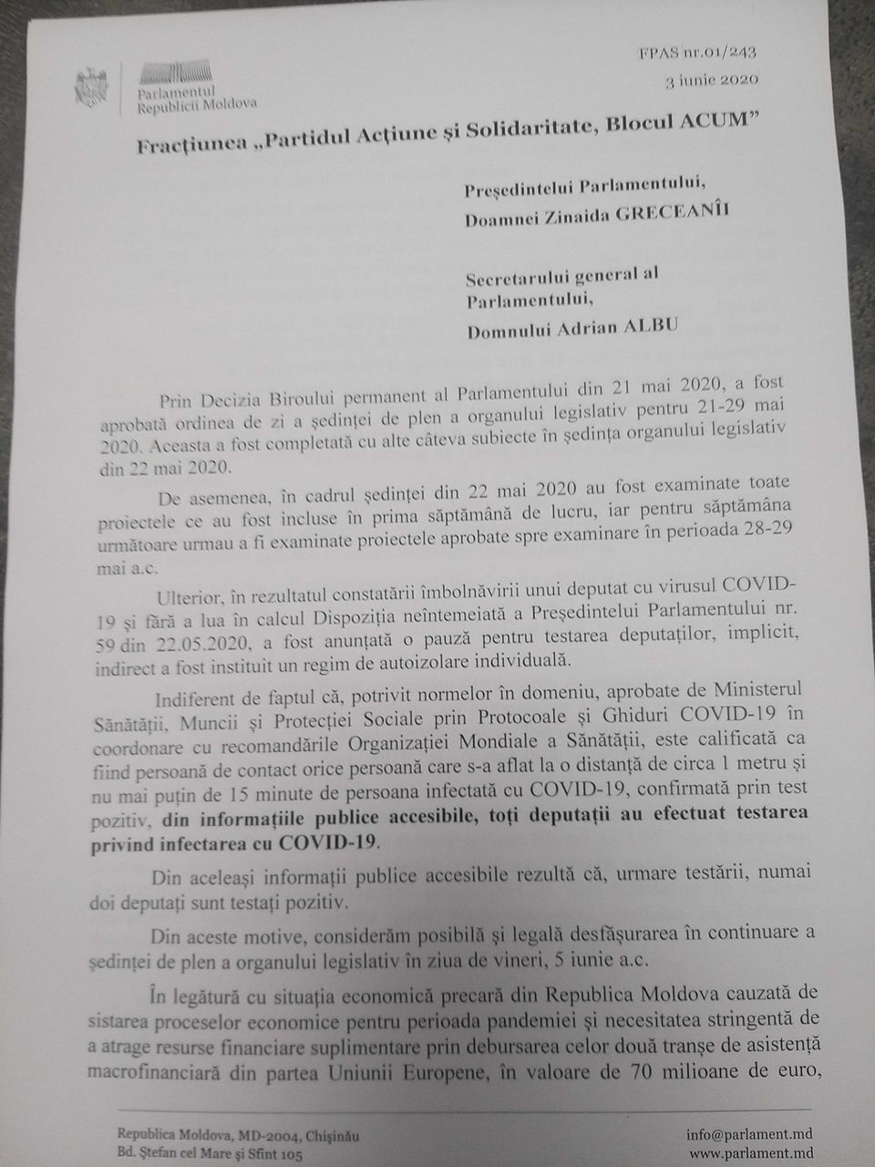 PAS требуют возобновлений пленарных заседаний с 5 июня