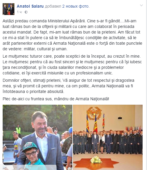 Șalaru și-a luat rămas bun de la militarii Armatei Naționale