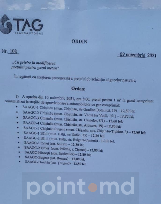 Газовые заправки в Молдове поднимают цену на сжатый газ метан, 9 Ноября 2021 года