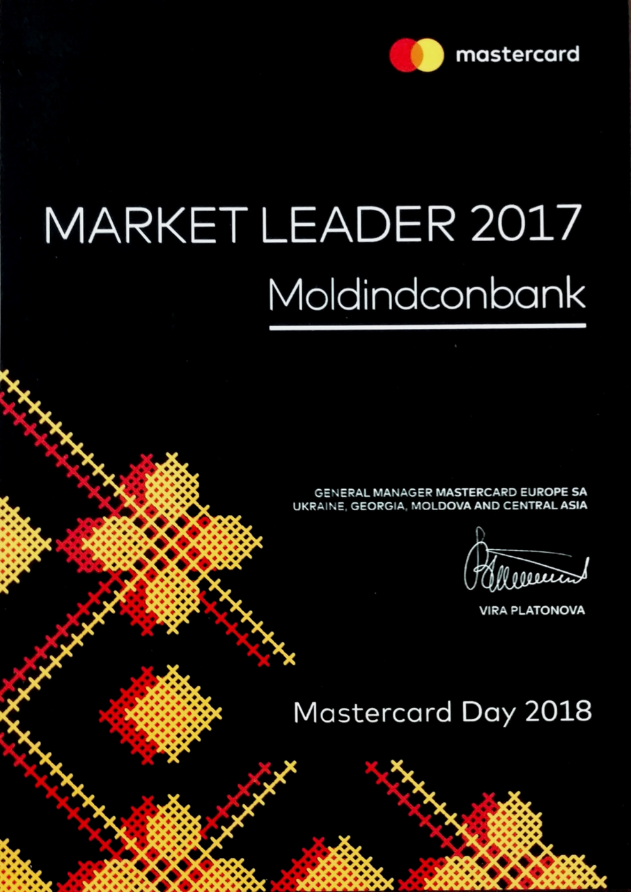 Mastercard признал Moldindconbank лидером рынка банковских карт в 2017 ®