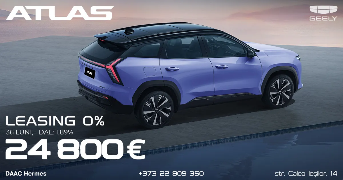 Geely Atlas în leasing cu 0%: preț special de 24 800 de euro și livrare din stoc