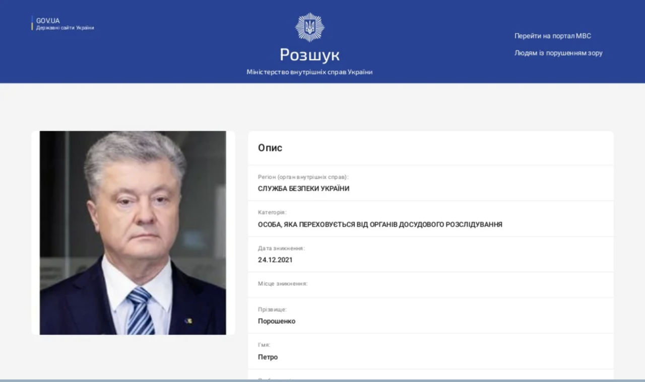 Порошенко объявили во внутригосударственный розыск