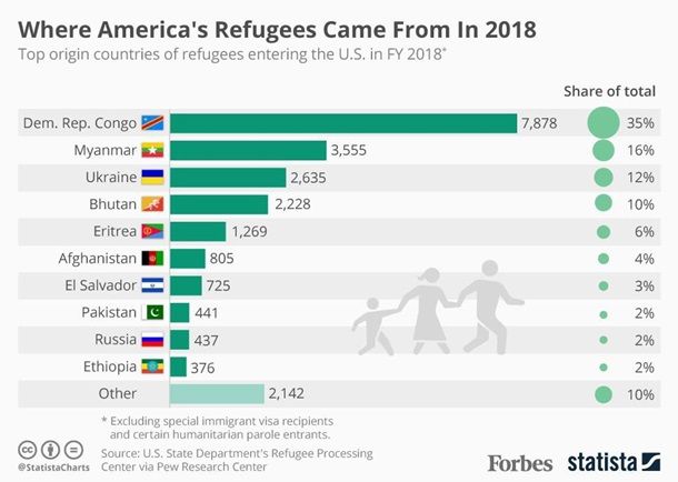 Украинцы оказались в первой тройке рейтинга беженцев в США в 2018 году
