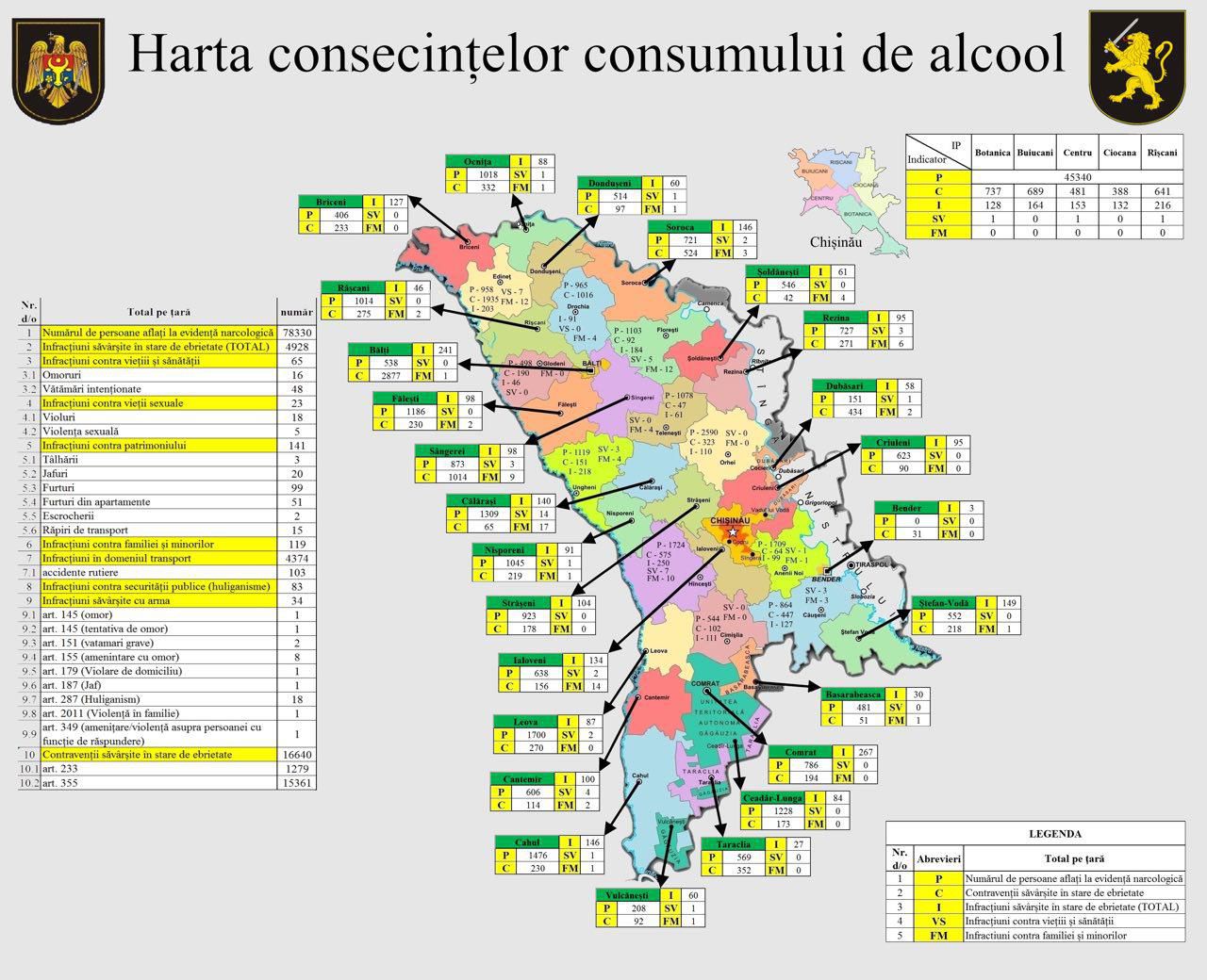 Harta cu consecințele alcoolului în fiecare localitate din R. Moldova