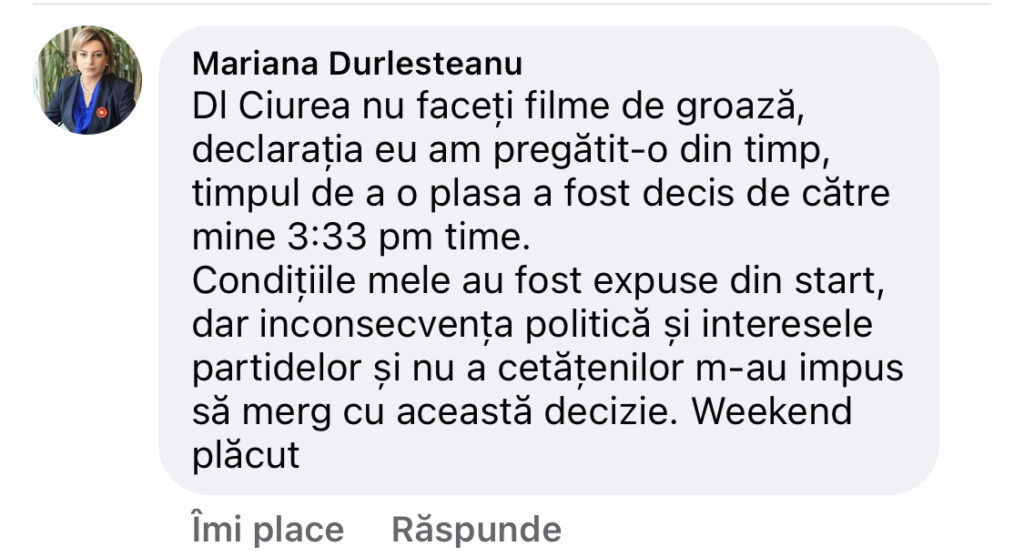 Дурлештяну: Я заранее подготовила сообщение о снятии кандидатуры