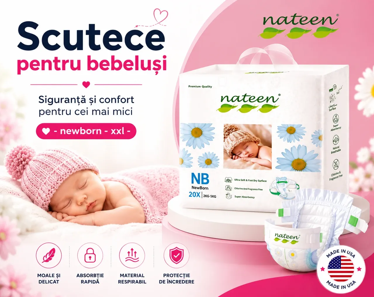Scutece noi, cremă și șervețele umede pentru nou-născut, Robertino Moldova