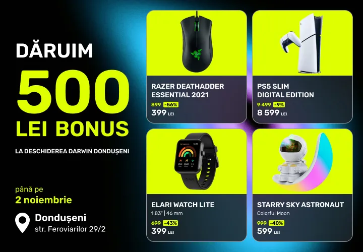Darwin: Cadou 500 lei bonus și reduceri până la 56% la noul magazin din Dondușeni