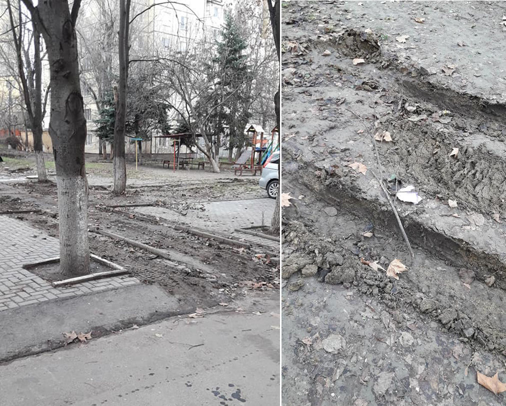 В Кишиневе коммунальщики "вспахали" двор жилого дома, убирая листья