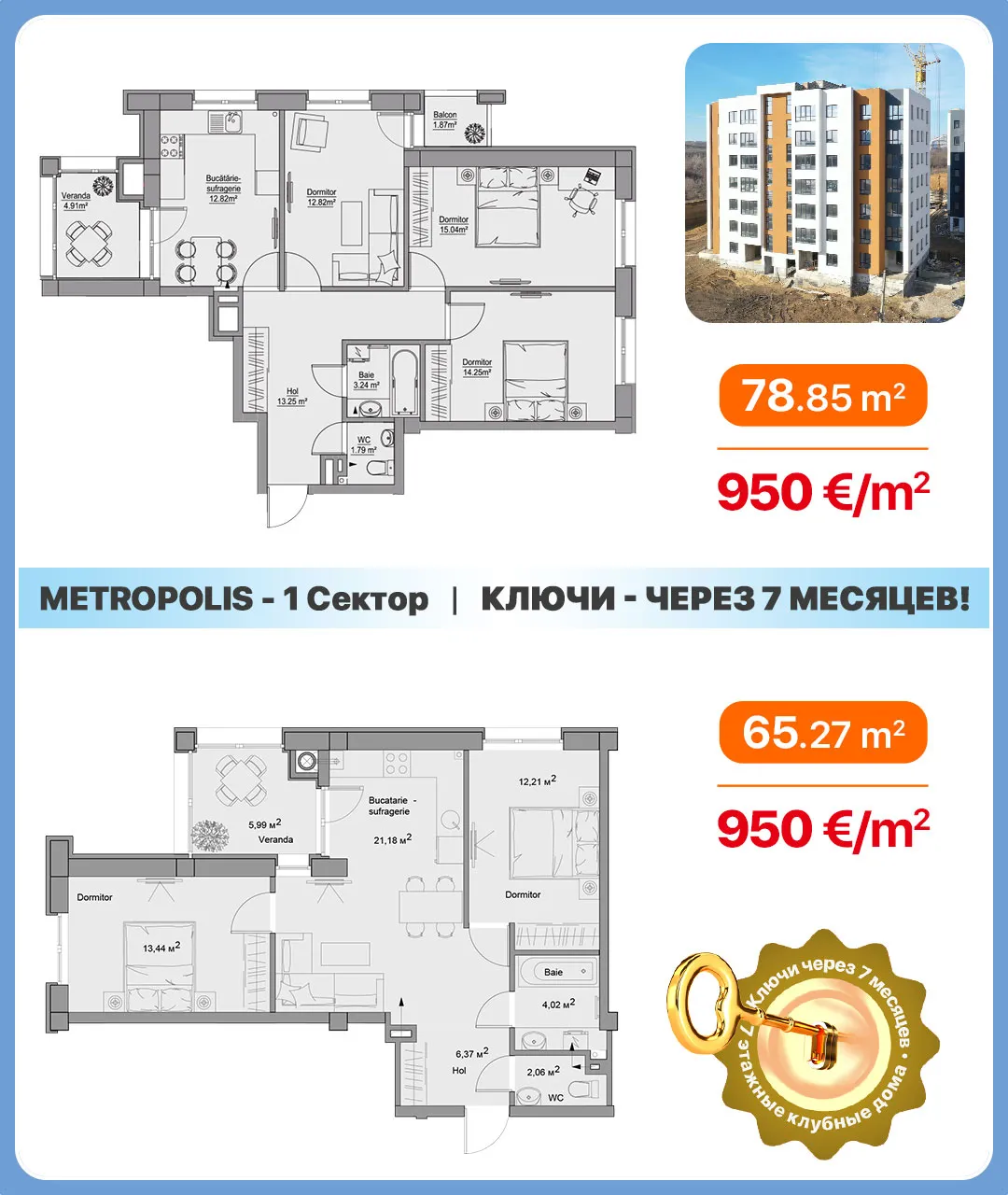 Metropolis: Ключи от квартир через 7 месяцев: “7777”