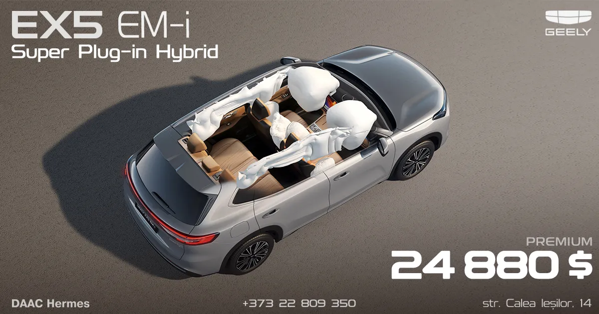 Geely EX5 EM-i Super Plug-in Hybrid acum în stoc