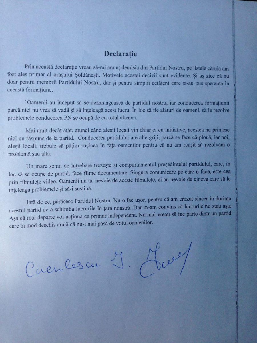 Примар Шолданешт объявил о выходе из "Нашей партии"