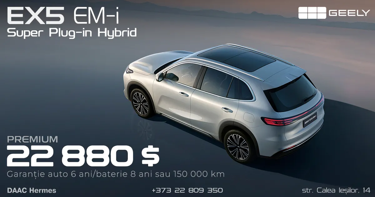 Liderul absolut al vânzărilor în 2026: Super Plug-in Hybrid Geely EX5 EM-i, acum cu o baterie mai mare și la preț special