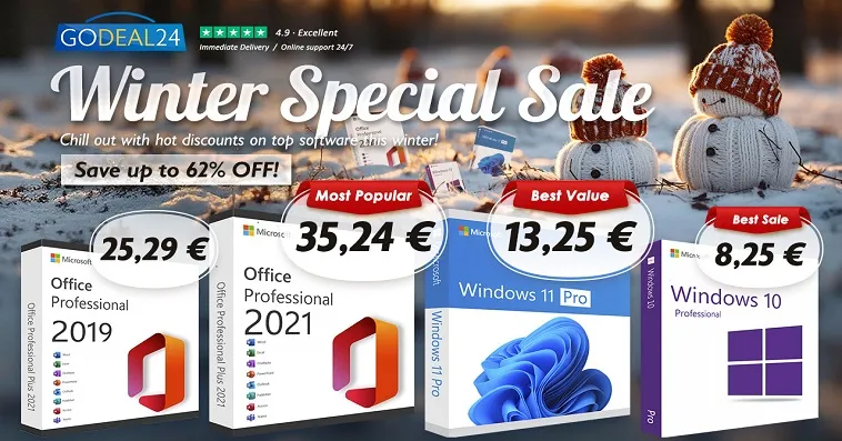 Зимняя распродажа от Godeal24: Обновите свой ПК с Microsoft Office и Windows 11 от 10€