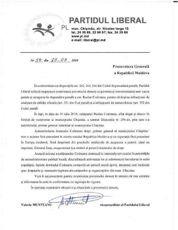 ЛП подала в Генпрокуратуру жалобу на Кодряну "за самовольное присвоение звания должностного лица"
