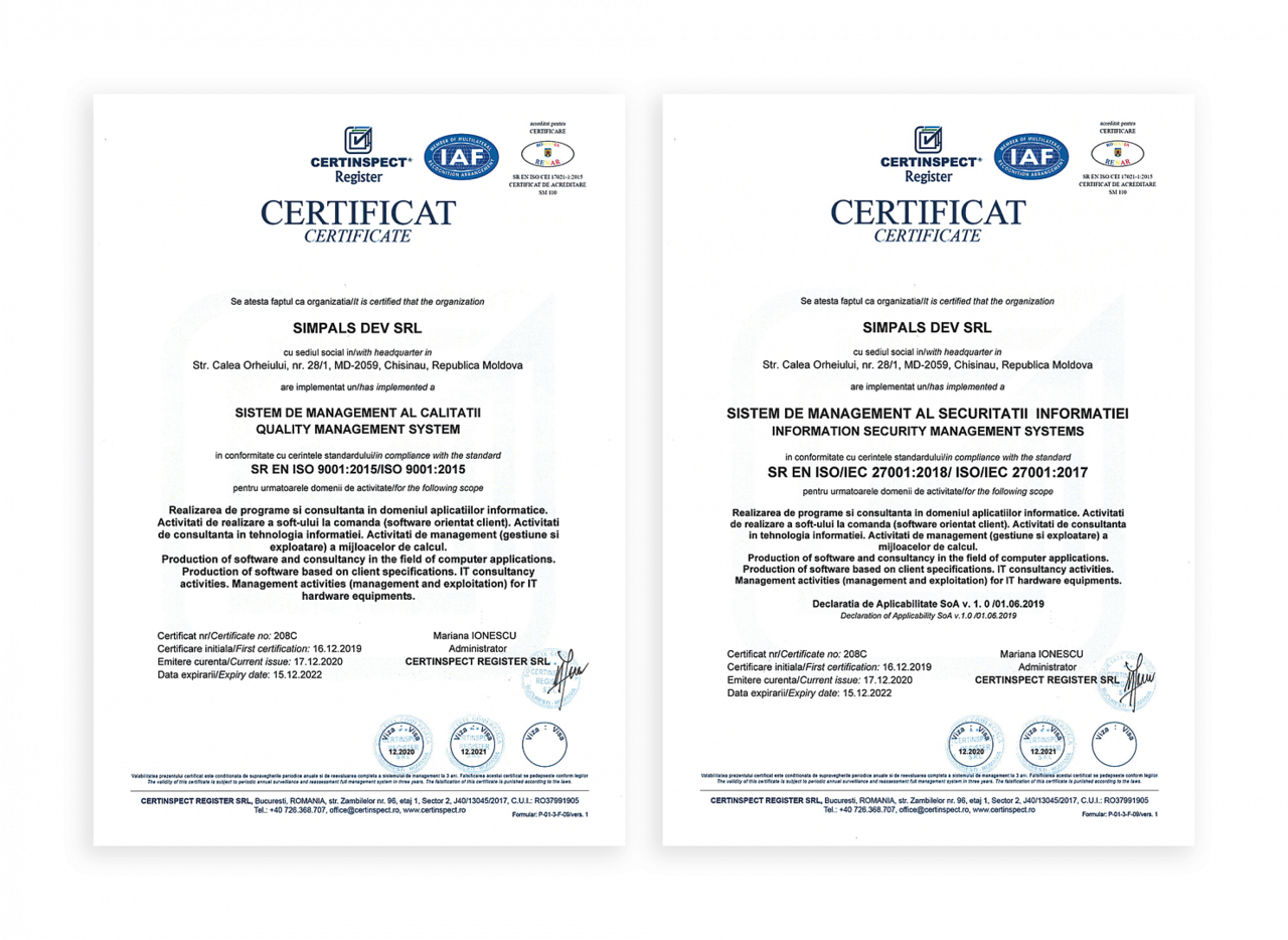 Компания Simpals подтвердила соответствие стандартам ISO