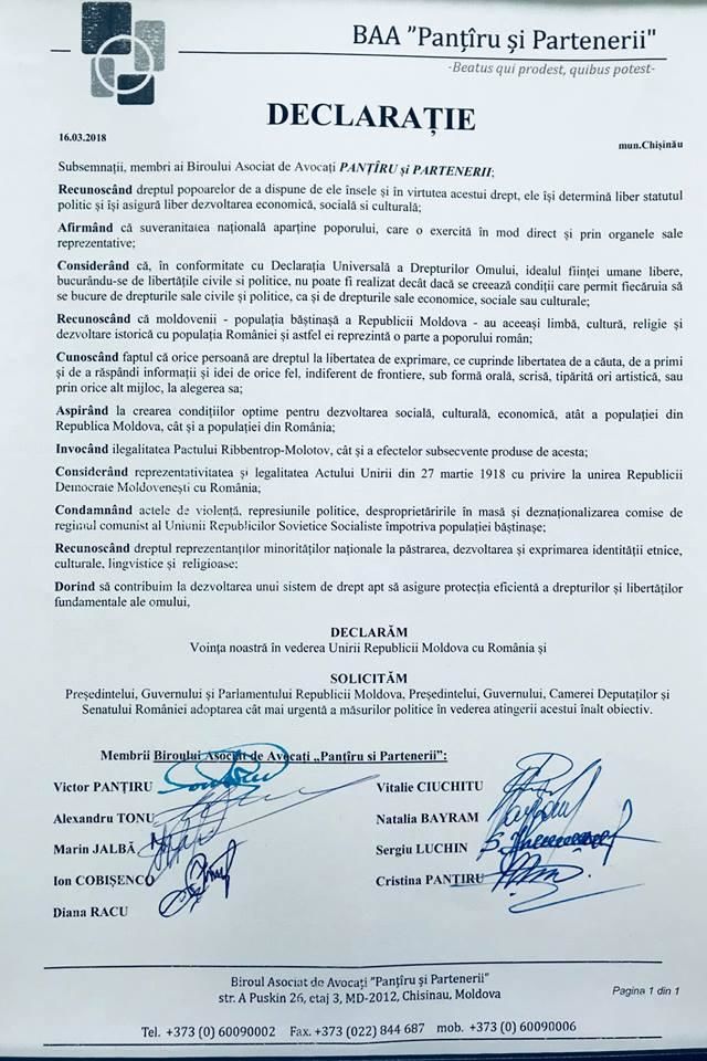 Și avocații vor Unirea. Un birou asociat a semnat Declarația de Reunificare cu Țara-Mamă