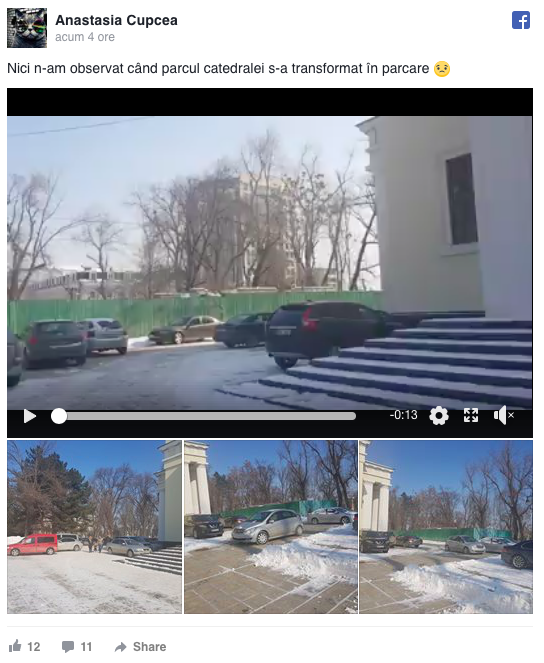 Parcul Catedralei s-a transformat în parcare. Cum și-au lăsat mașinile șoferii care s-au dus la liturghie